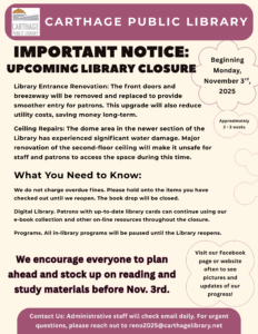 Library Closed for Renovation (Planned)