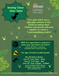 Sewing Class: Dino Tales! (Ages 6-8)