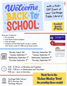 Back To School Events- See Flyer